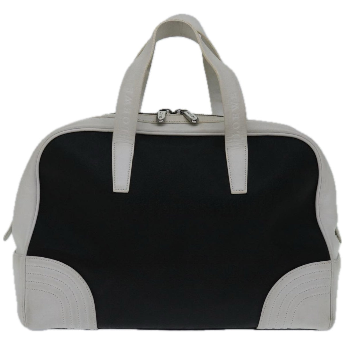 LOEWE anagram Hand Bag PVCCanvas Black White Auth 66643