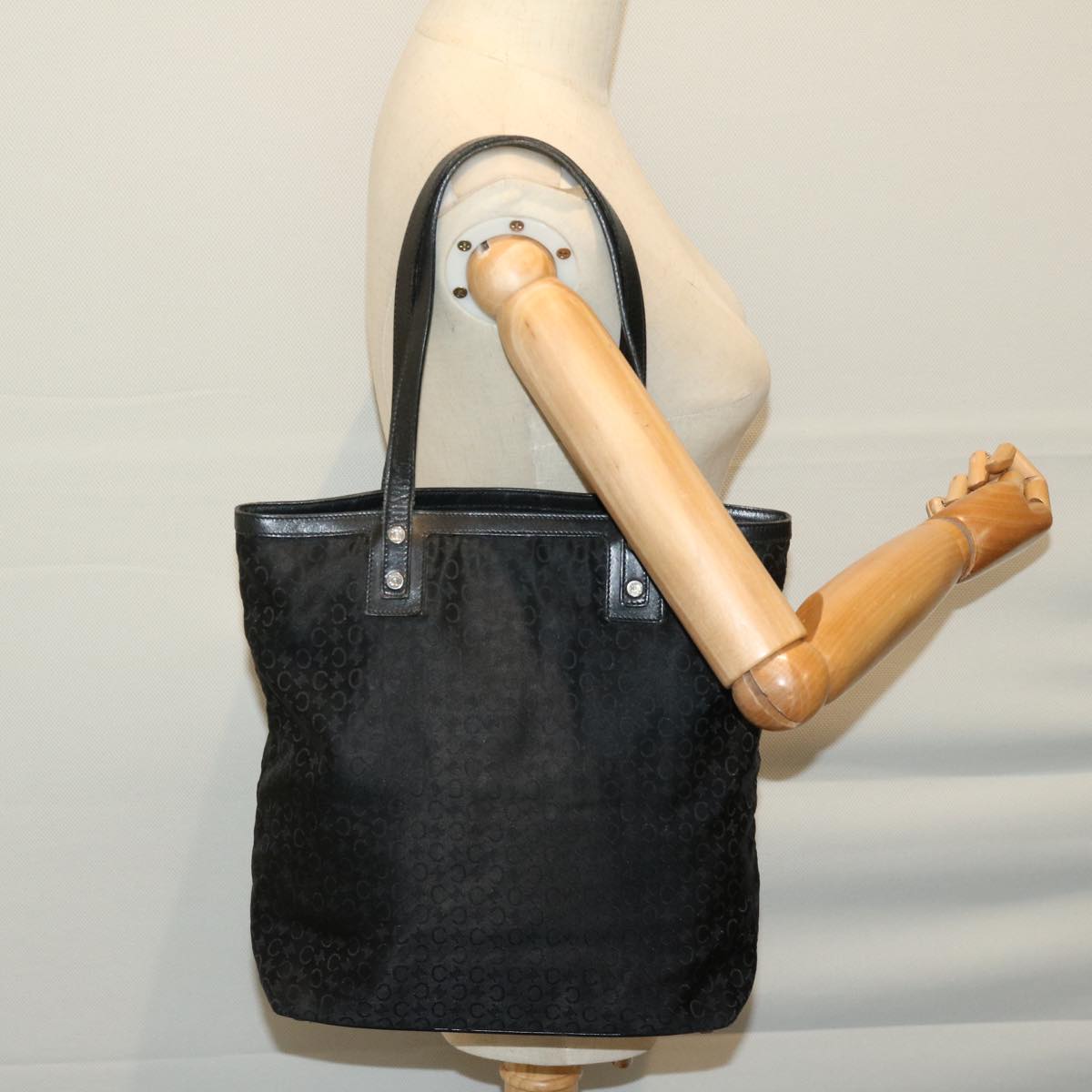 CELINE C Macadam Canvas Tote Bag Black Auth 66820