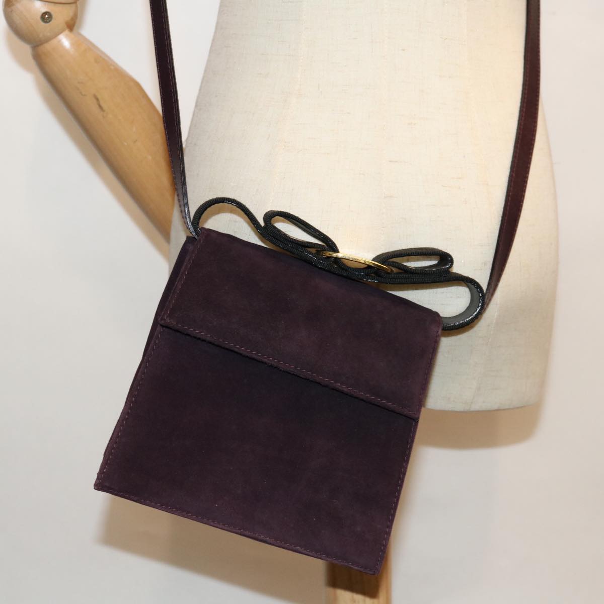 Salvatore Ferragamo Hand Bag Suede 2way Purple Auth 66859