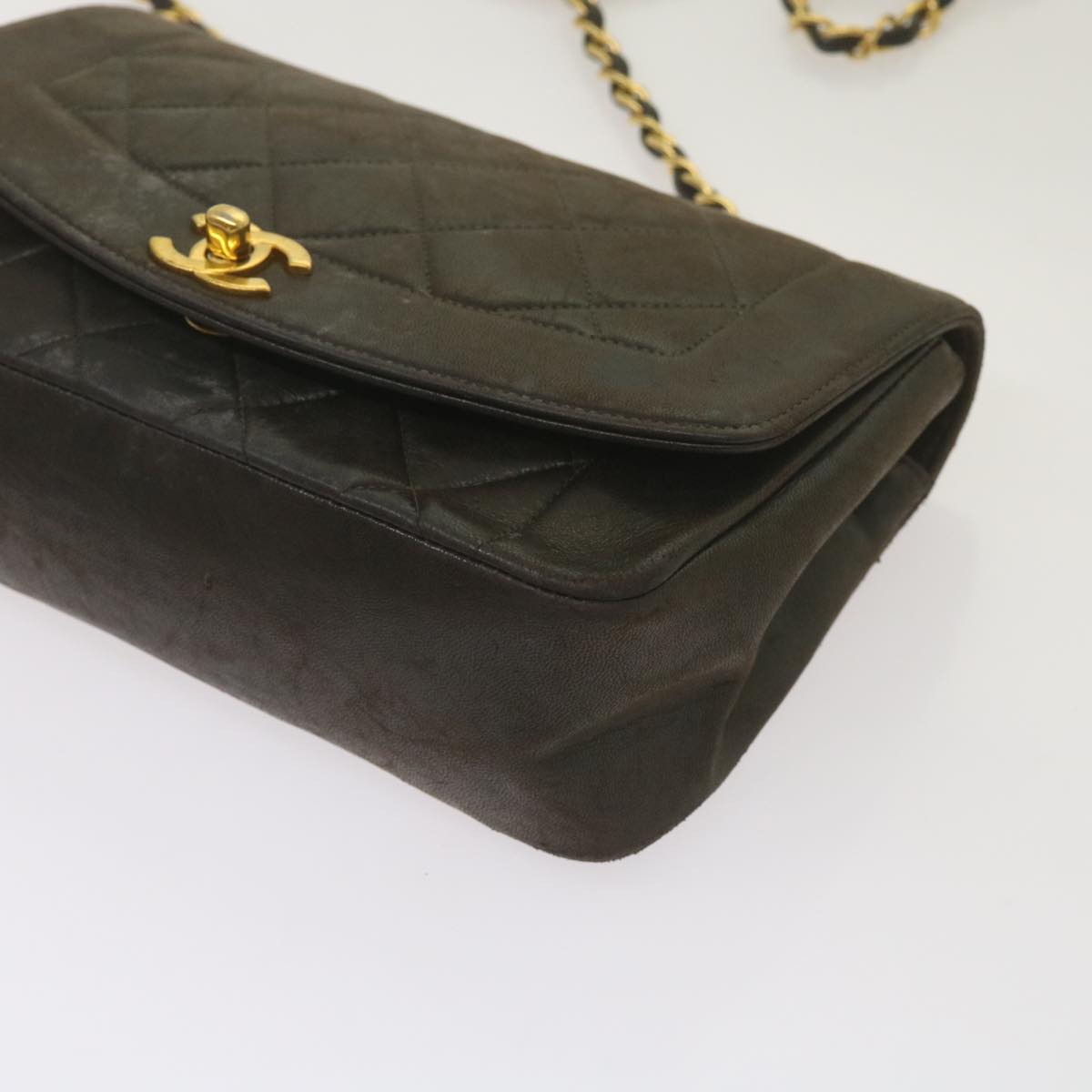 CHANEL Diana Matelasse Chain Shoulder Bag Leather Black CC Auth 66875