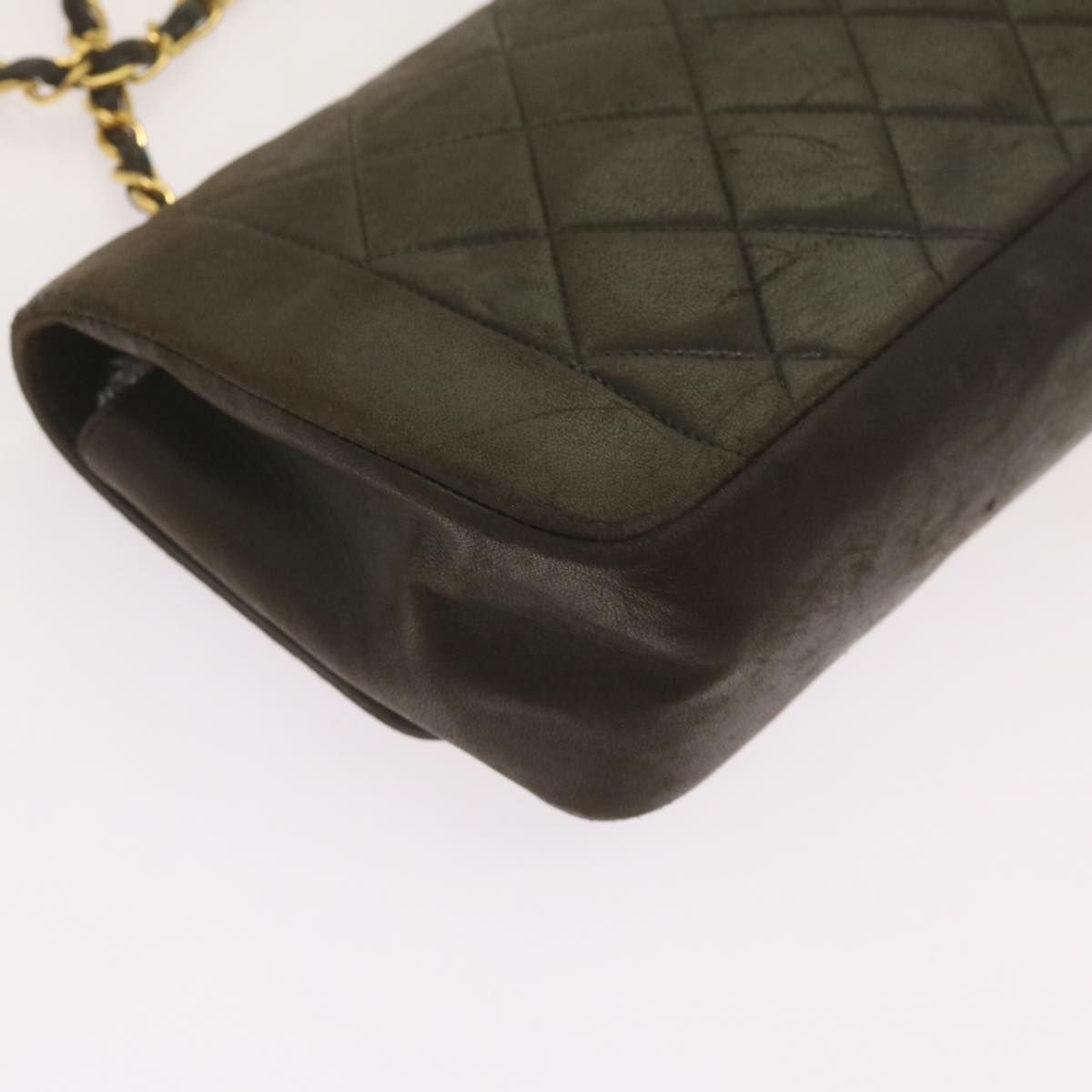 CHANEL Diana Matelasse Chain Shoulder Bag Leather Black CC Auth 66875