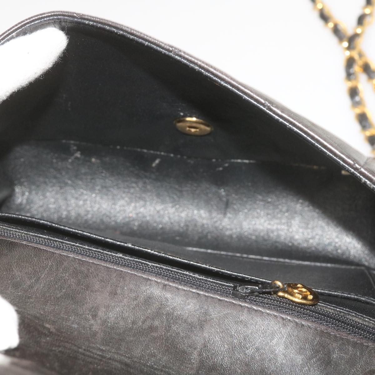 CHANEL Diana Matelasse Chain Shoulder Bag Leather Black CC Auth 66875