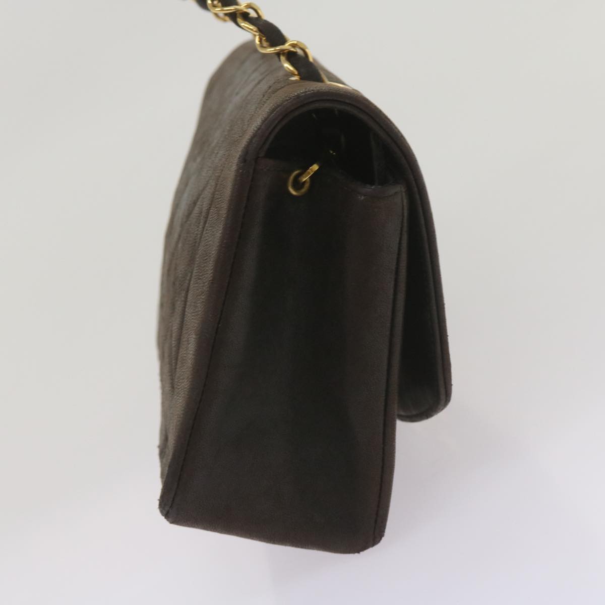 CHANEL Diana Matelasse Chain Shoulder Bag Leather Black CC Auth 66875