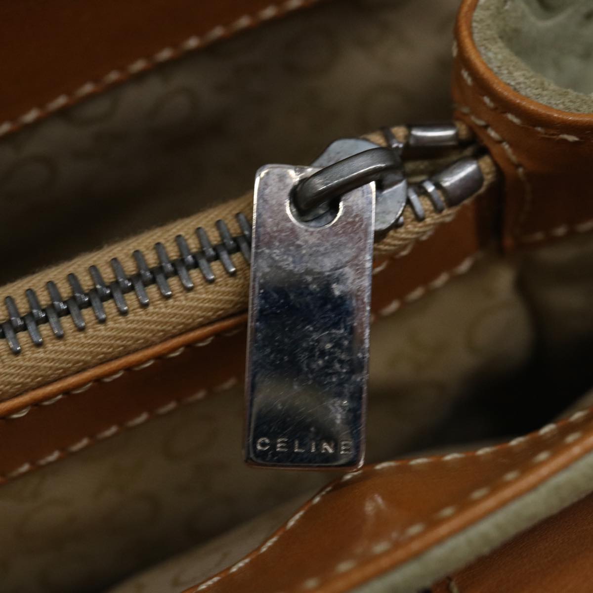 CELINE C Macadam Canvas Hand Bag Gray Auth 66923