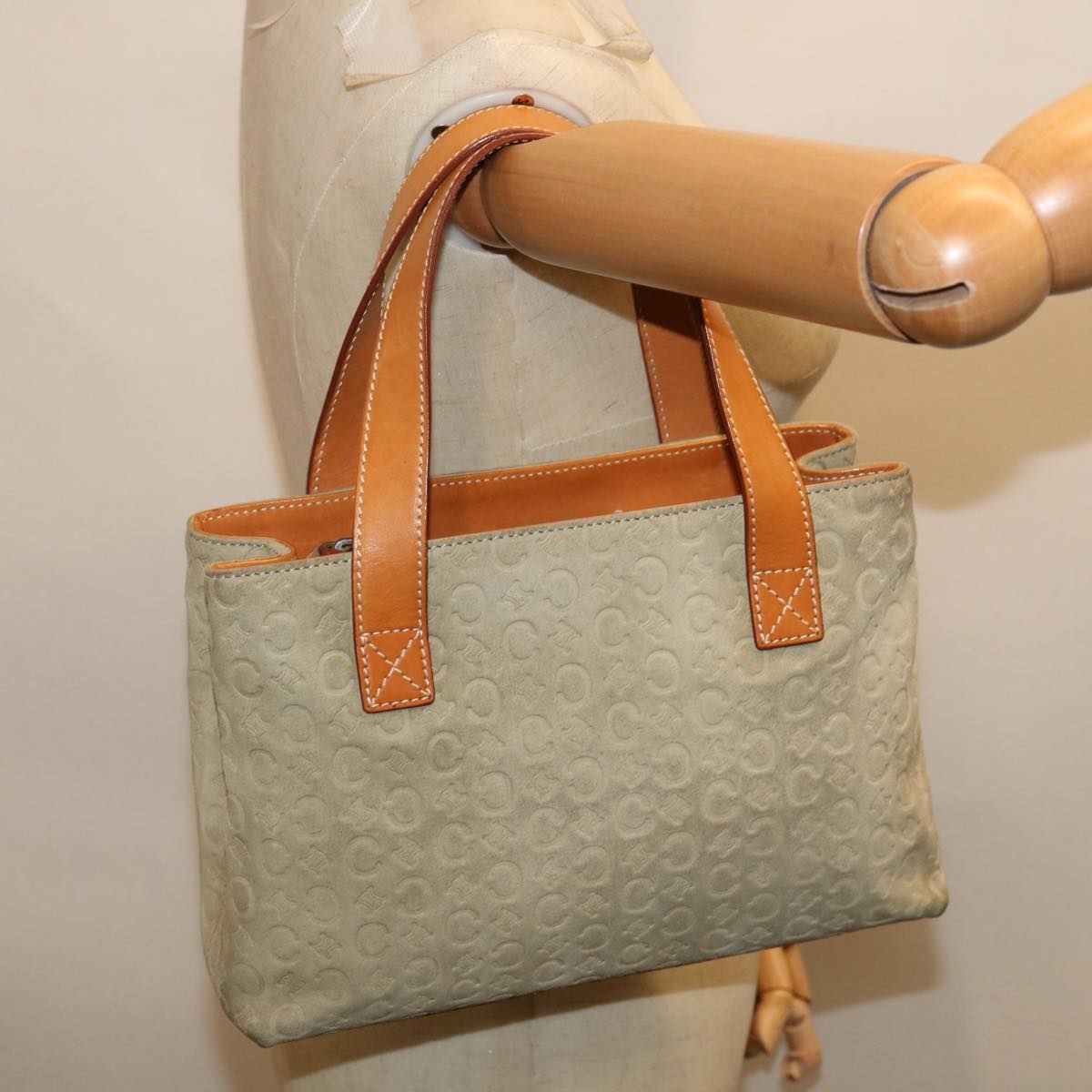 CELINE C Macadam Canvas Hand Bag Gray Auth 66923