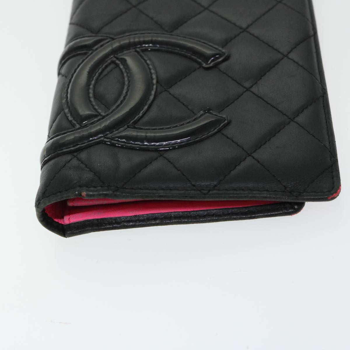 CHANEL Cambon Line Long Wallet Leather Black CC Auth 67119