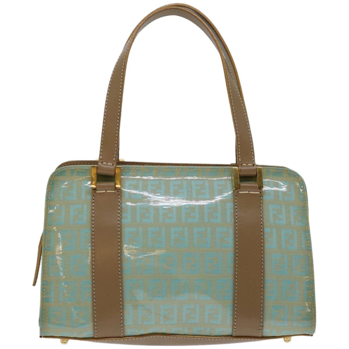 FENDI Zucchino Canvas Hand Bag Enamel Light Blue Auth 67120