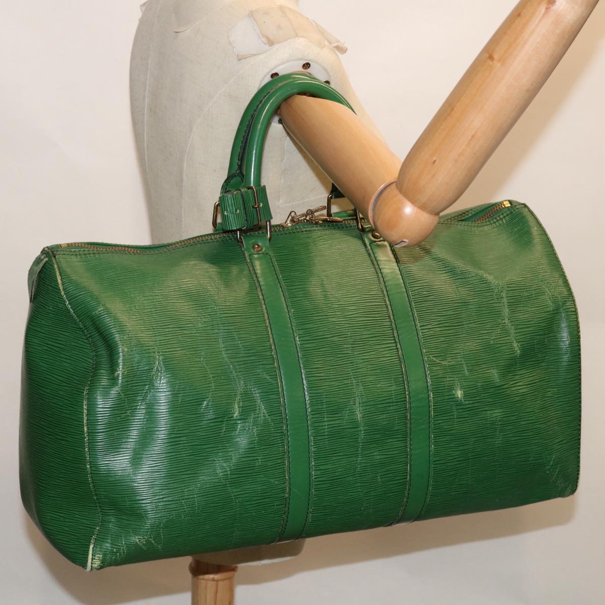 LOUIS VUITTON Epi Keepall 45 Boston Bag Green M42974 LV Auth 67150