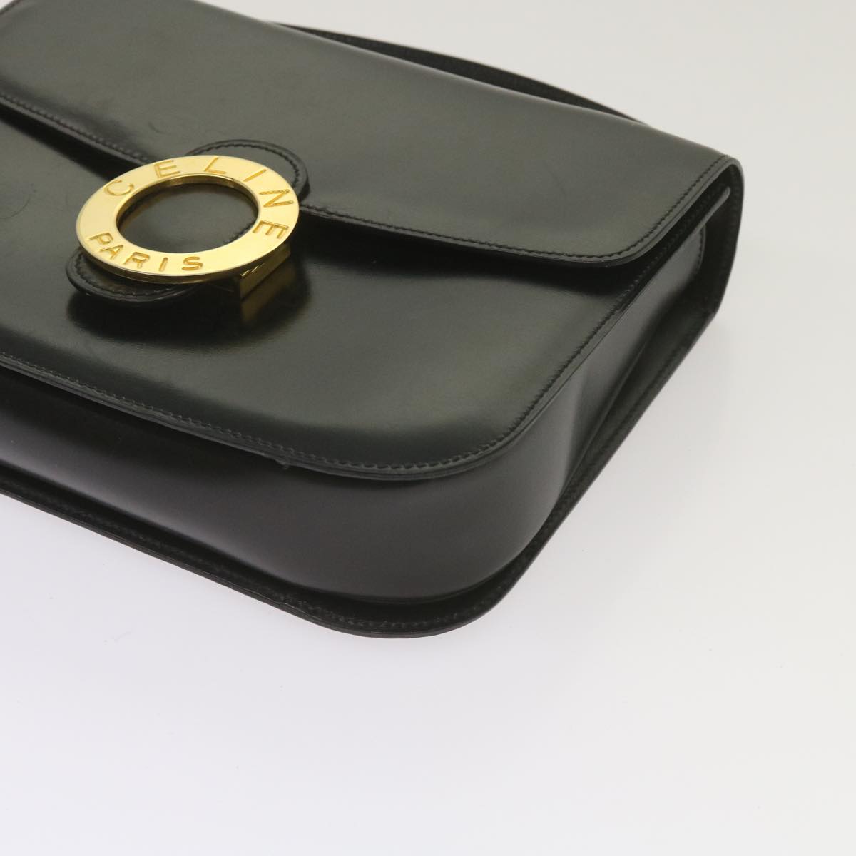 CELINE Shoulder Bag Leather Black Auth 67274