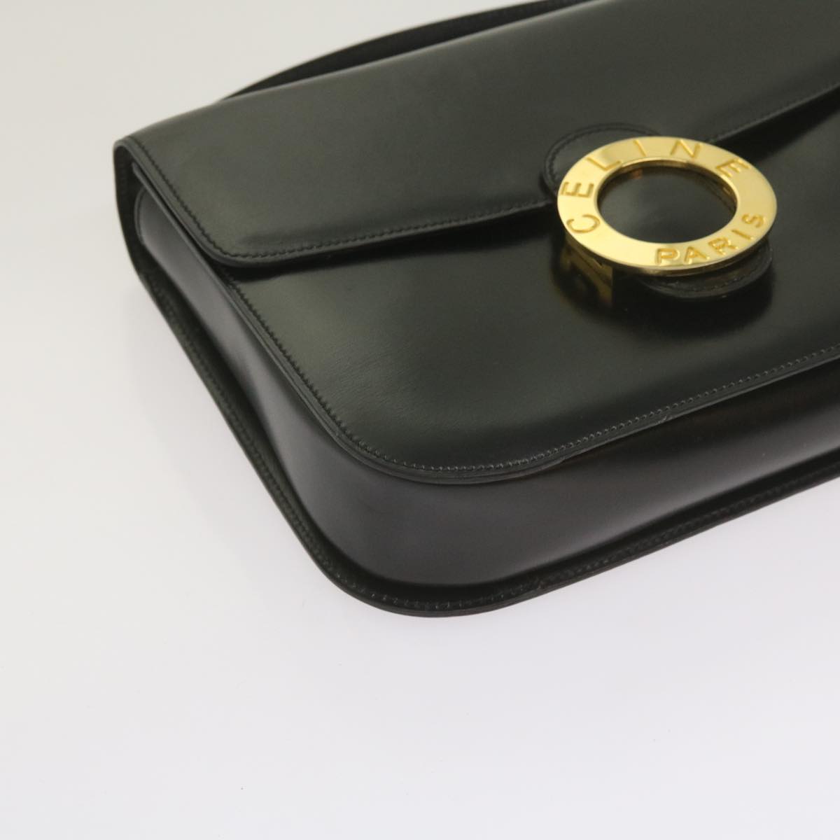 CELINE Shoulder Bag Leather Black Auth 67274