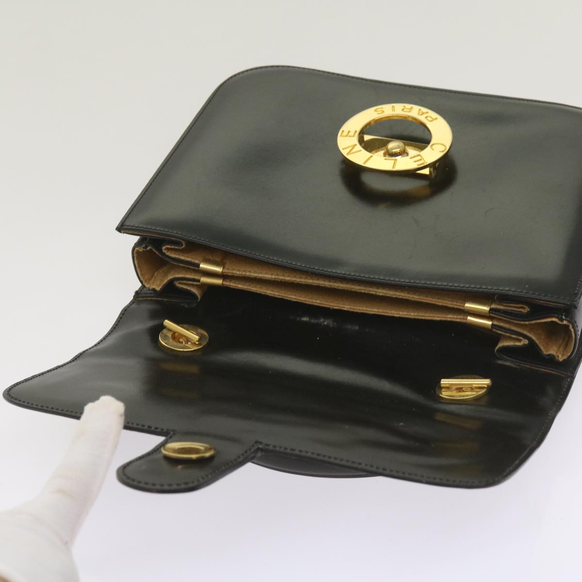 CELINE Shoulder Bag Leather Black Auth 67274