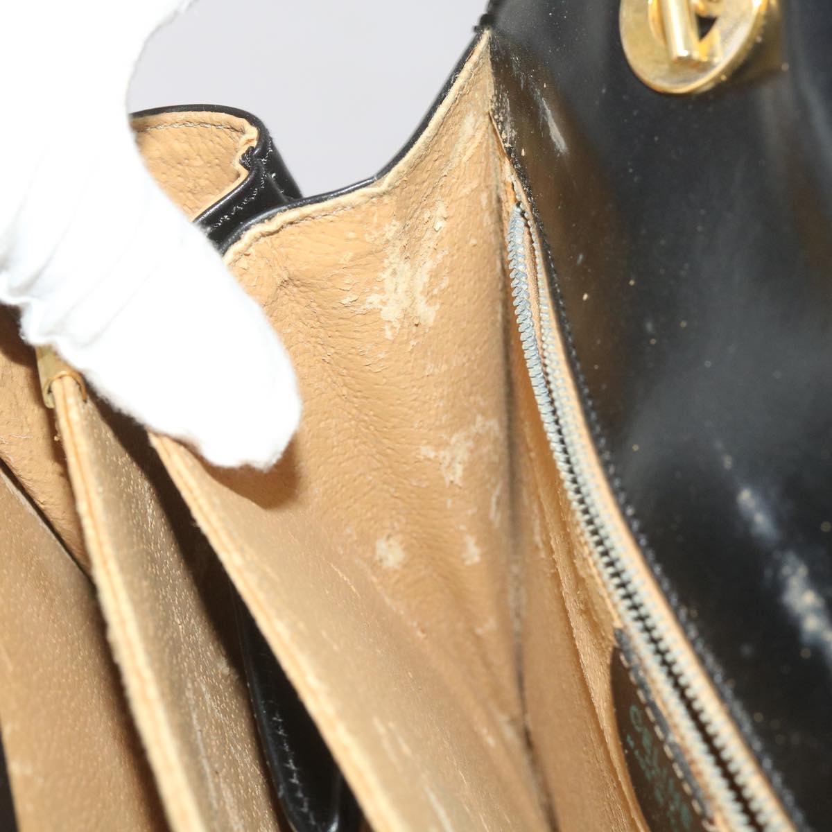 CELINE Shoulder Bag Leather Black Auth 67274