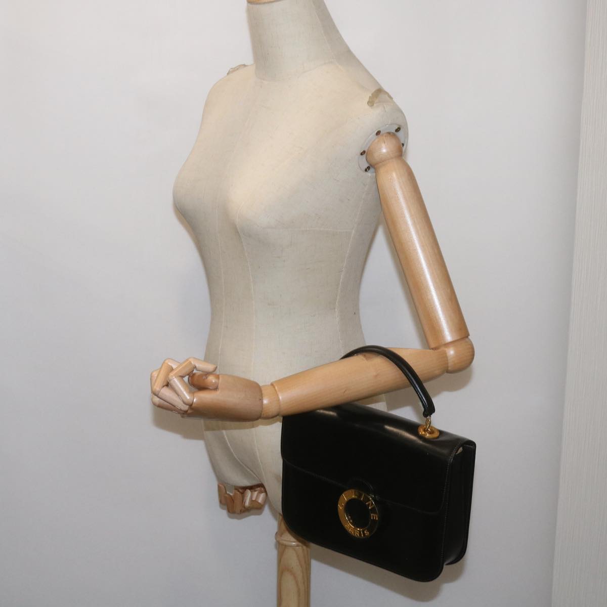 CELINE Shoulder Bag Leather Black Auth 67274