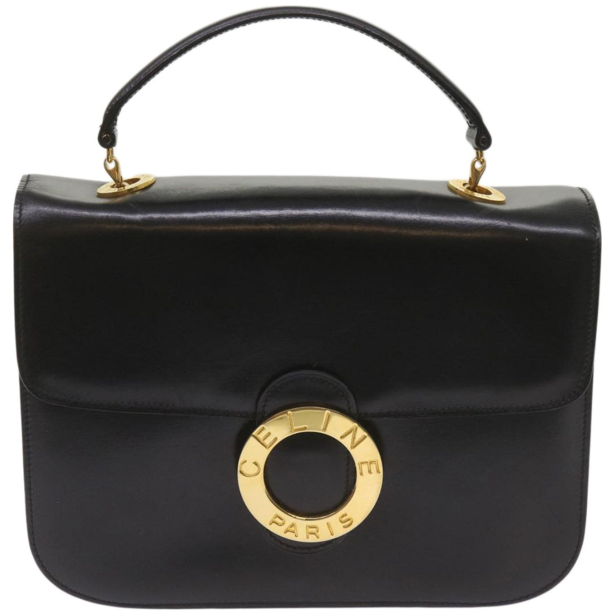 CELINE Shoulder Bag Leather Black Auth 67274