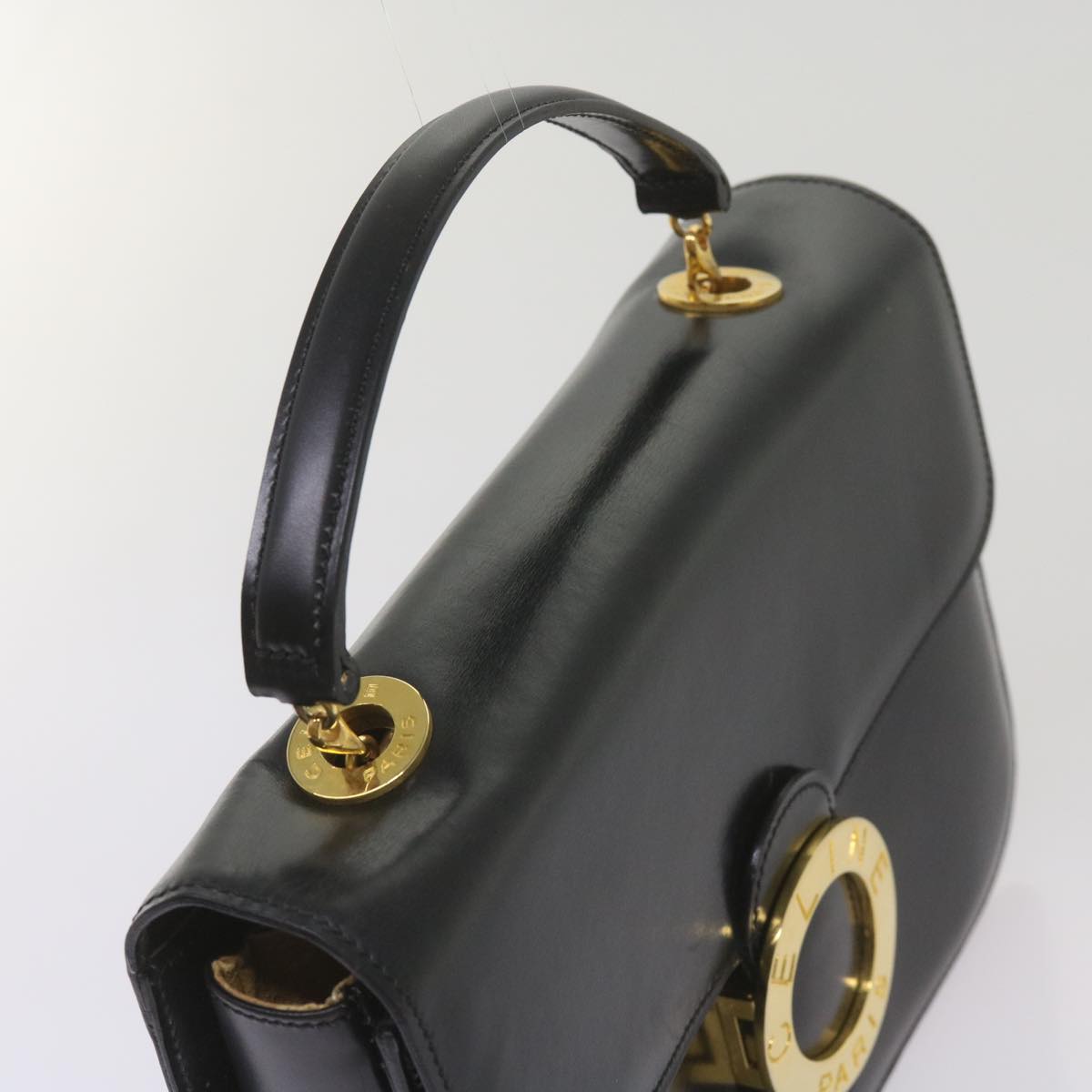 CELINE Shoulder Bag Leather Black Auth 67274