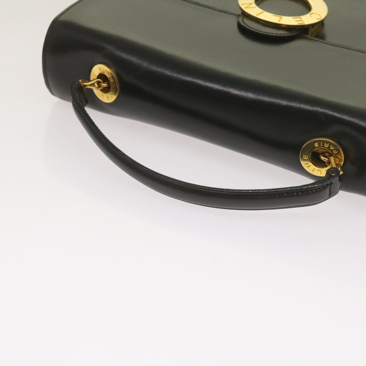 CELINE Shoulder Bag Leather Black Auth 67274