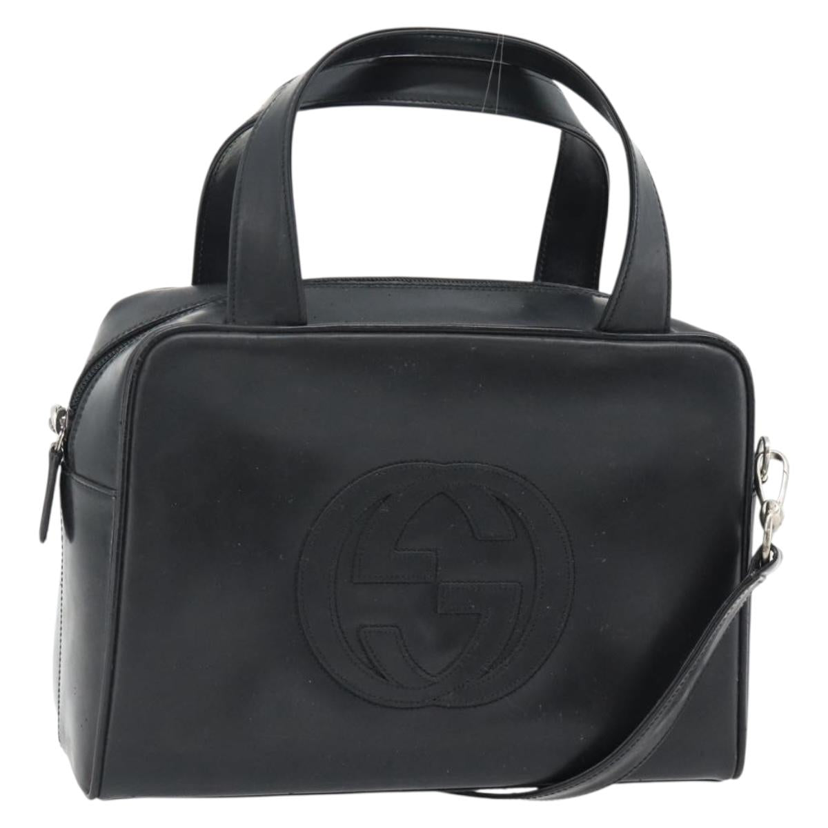 GUCCI Hand Bag Patent leather 2way Black Silver Auth 67289