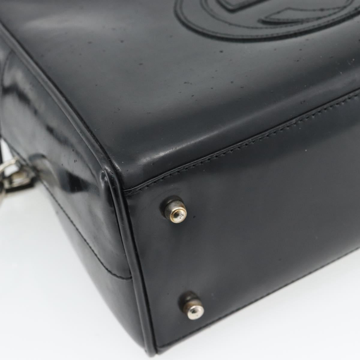 GUCCI Hand Bag Patent leather 2way Black Silver Auth 67289
