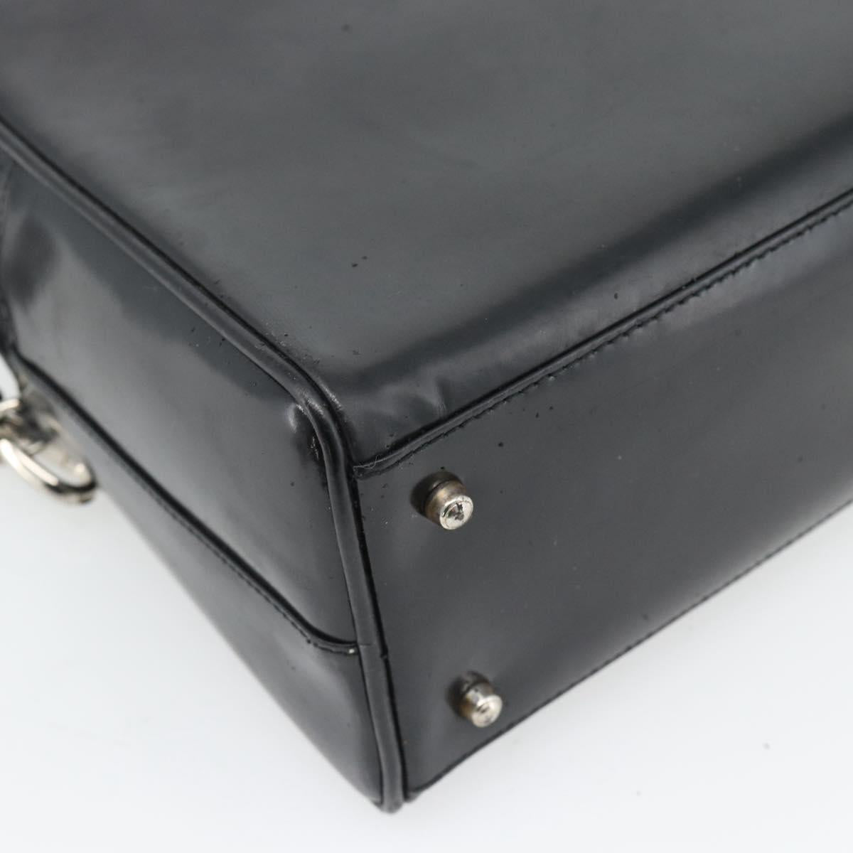 GUCCI Hand Bag Patent leather 2way Black Silver Auth 67289