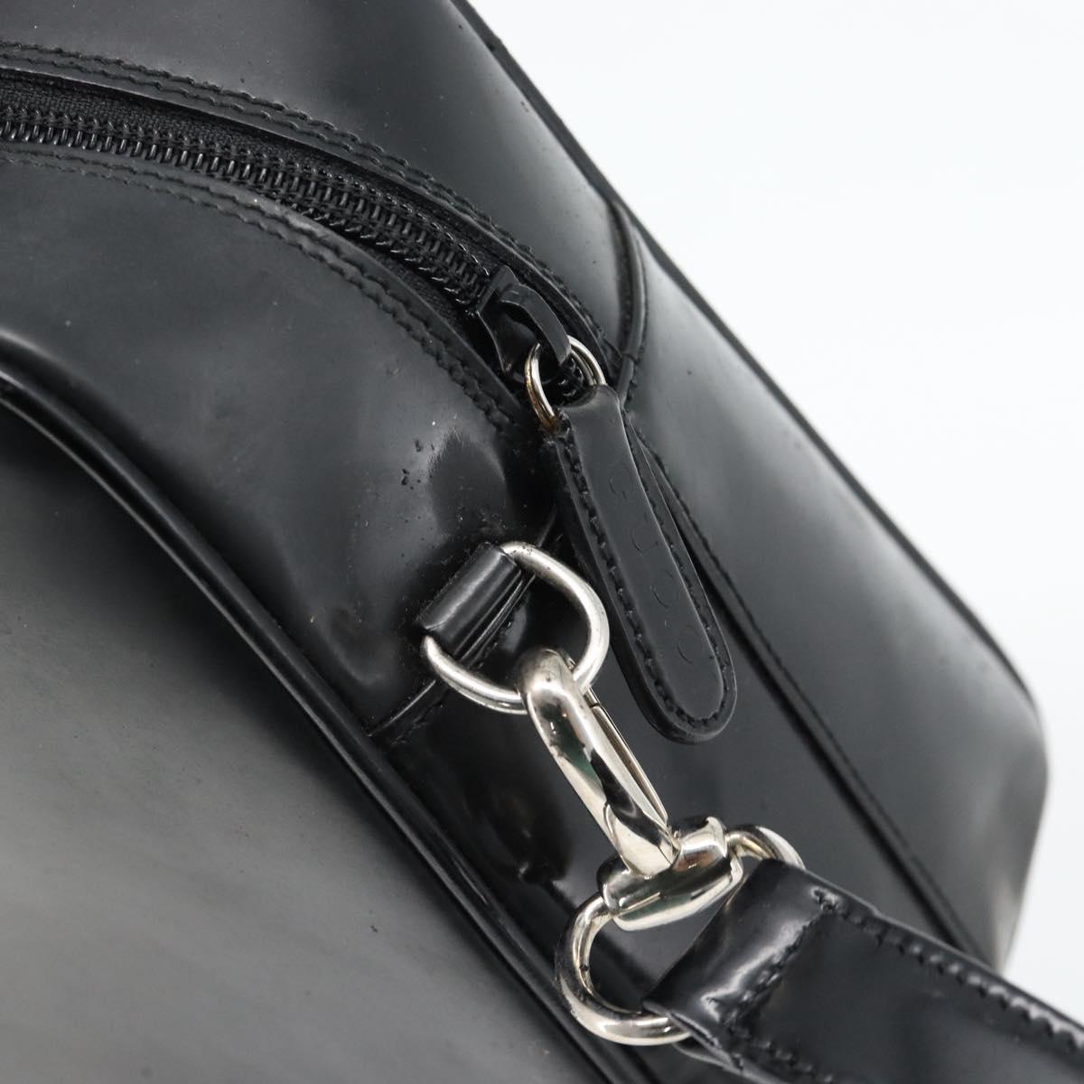 GUCCI Hand Bag Patent leather 2way Black Silver Auth 67289