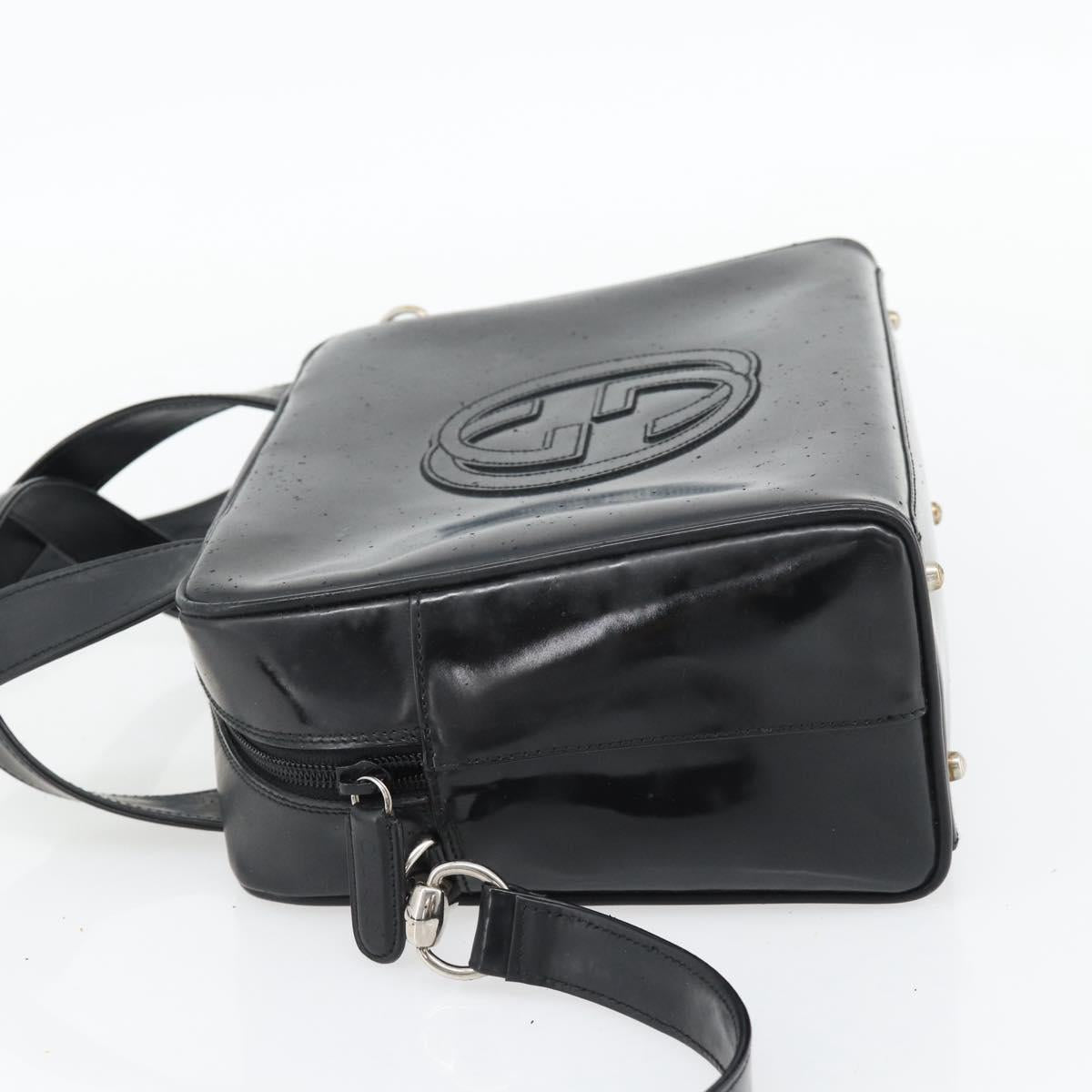 GUCCI Hand Bag Patent leather 2way Black Silver Auth 67289