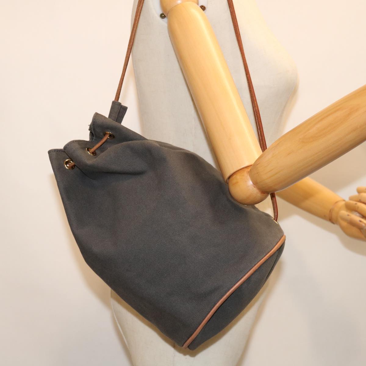 HERMES Purse Porochon Mimil GM Shoulder Bag Canvas Gray Auth 67521
