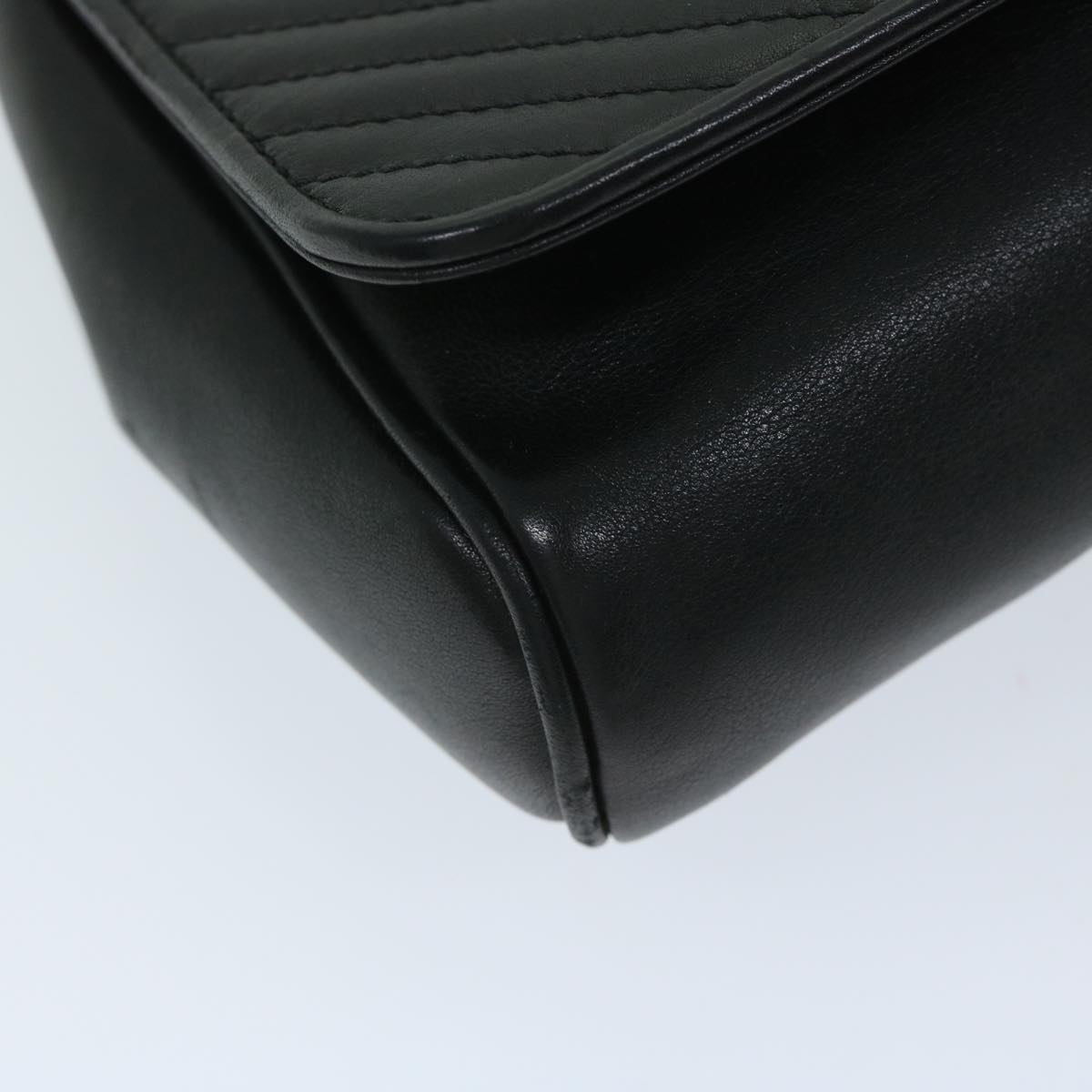 CELINE Chain Shoulder Bag Leather Black Auth 67658