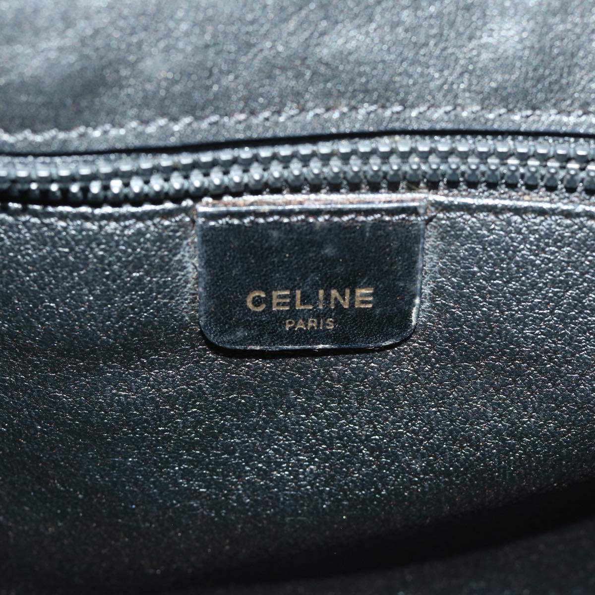 CELINE Chain Shoulder Bag Leather Black Auth 67658