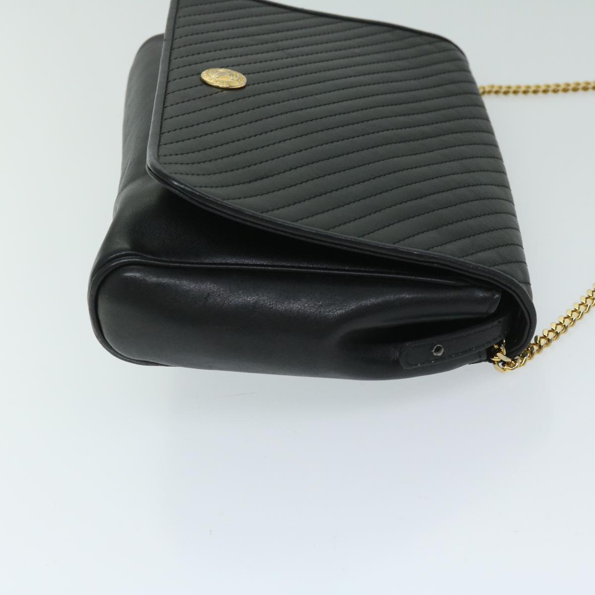 CELINE Chain Shoulder Bag Leather Black Auth 67658