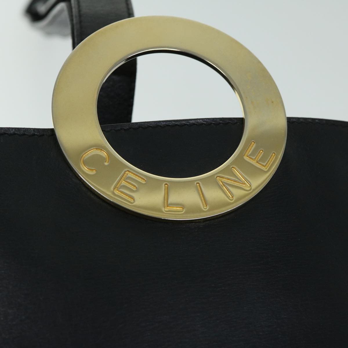 CELINE Shoulder Bag Leather Black Auth 67807
