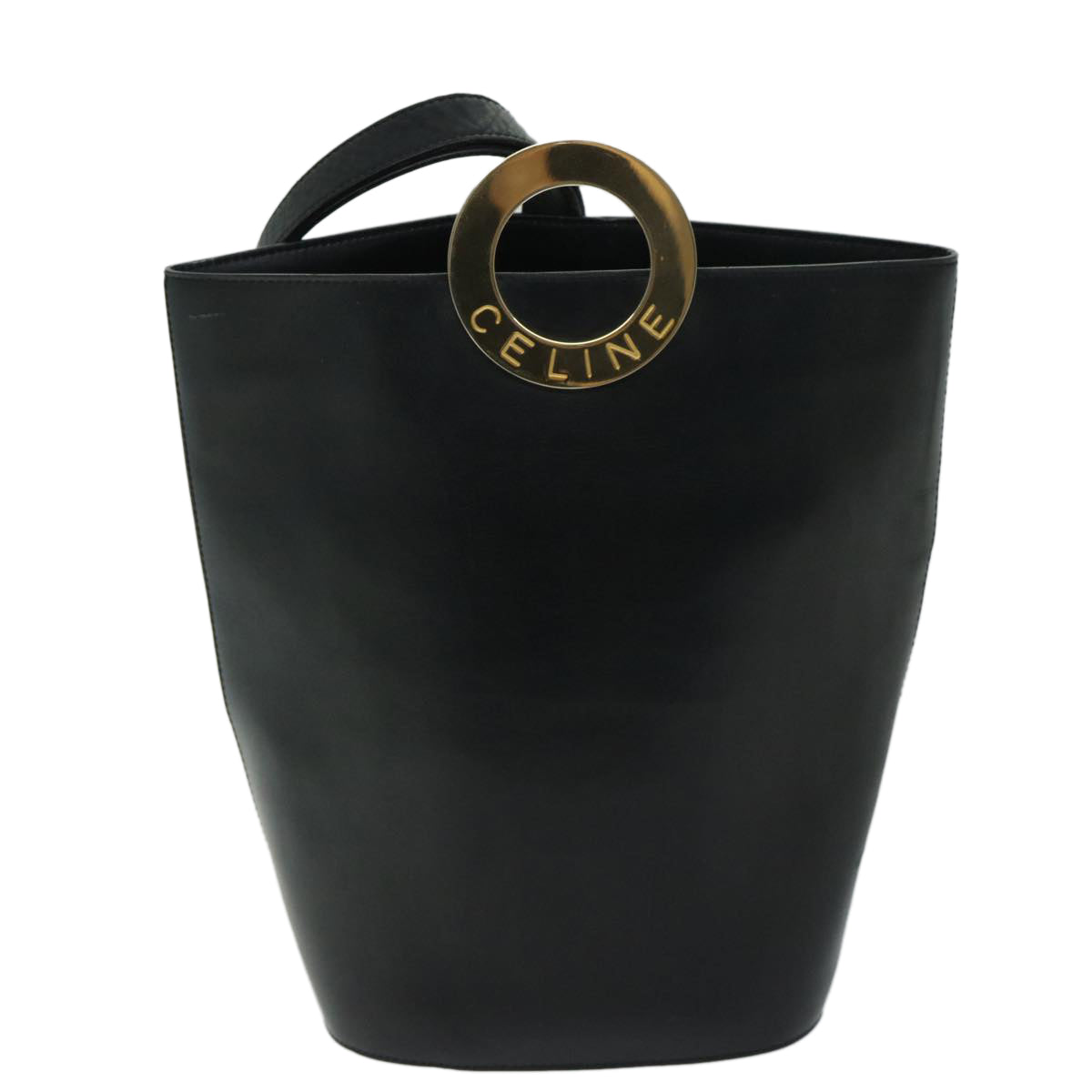 CELINE Shoulder Bag Leather Black Auth 67807