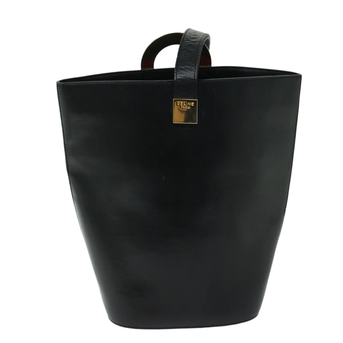 CELINE Shoulder Bag Leather Black Auth 67807