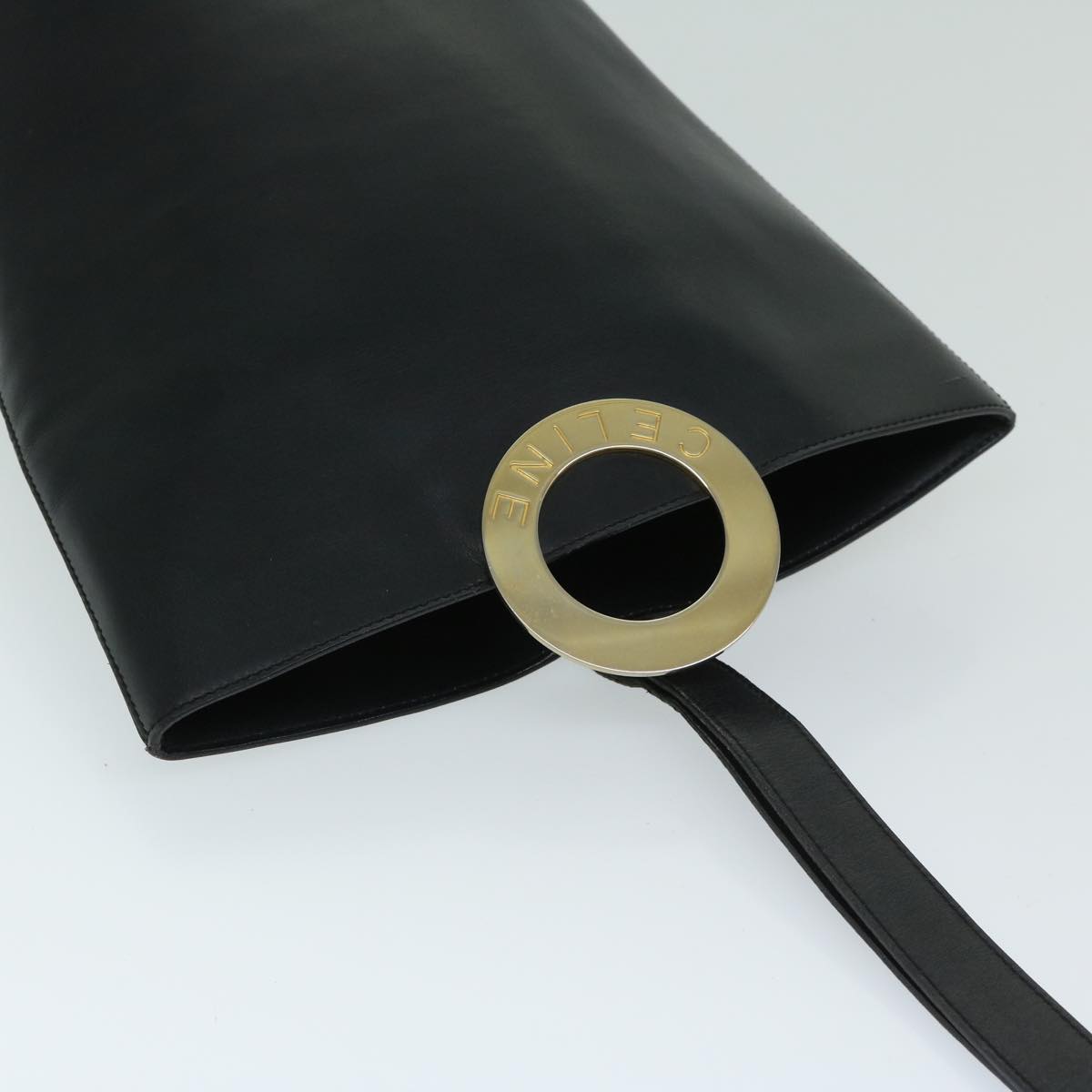 CELINE Shoulder Bag Leather Black Auth 67807