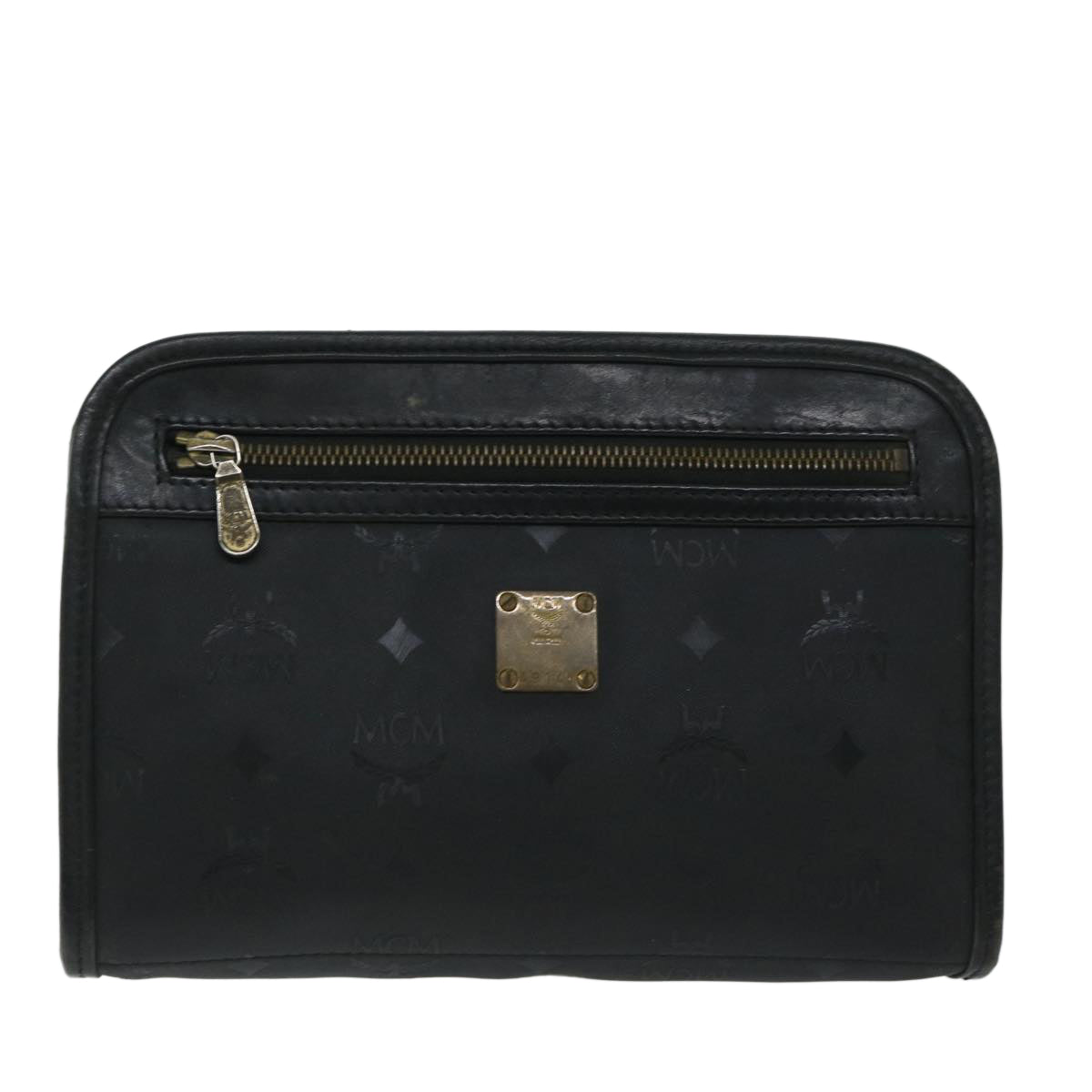 MCM Vicetos Logogram Clutch Bag PVC Black Auth 68192