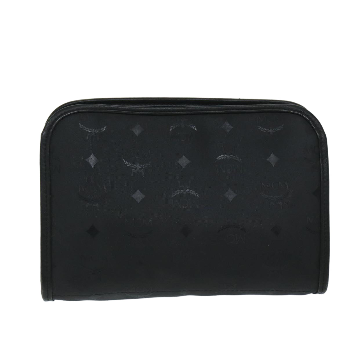MCM Vicetos Logogram Clutch Bag PVC Black Auth 68192