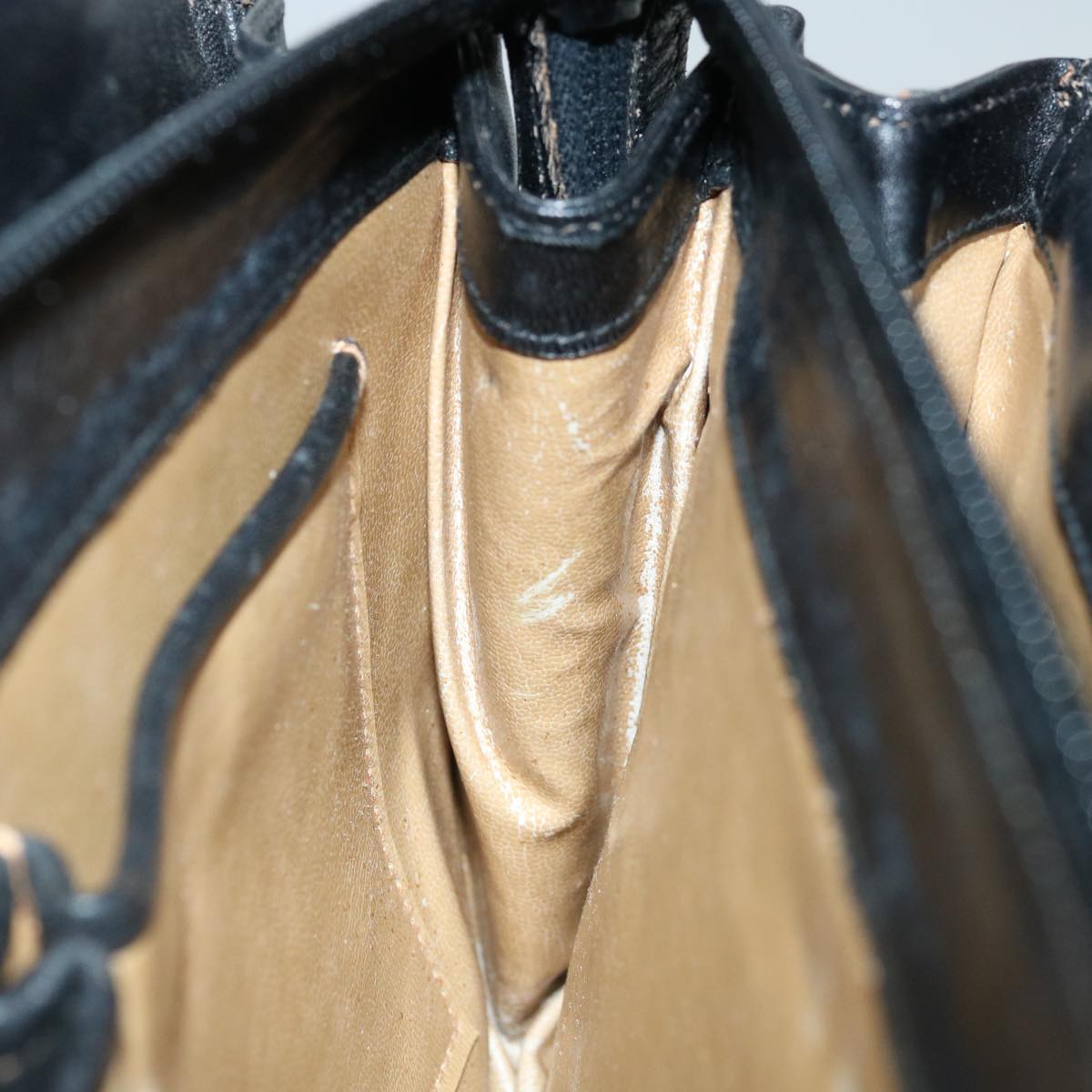 CELINE Hand Bag Leather Black Auth 68292