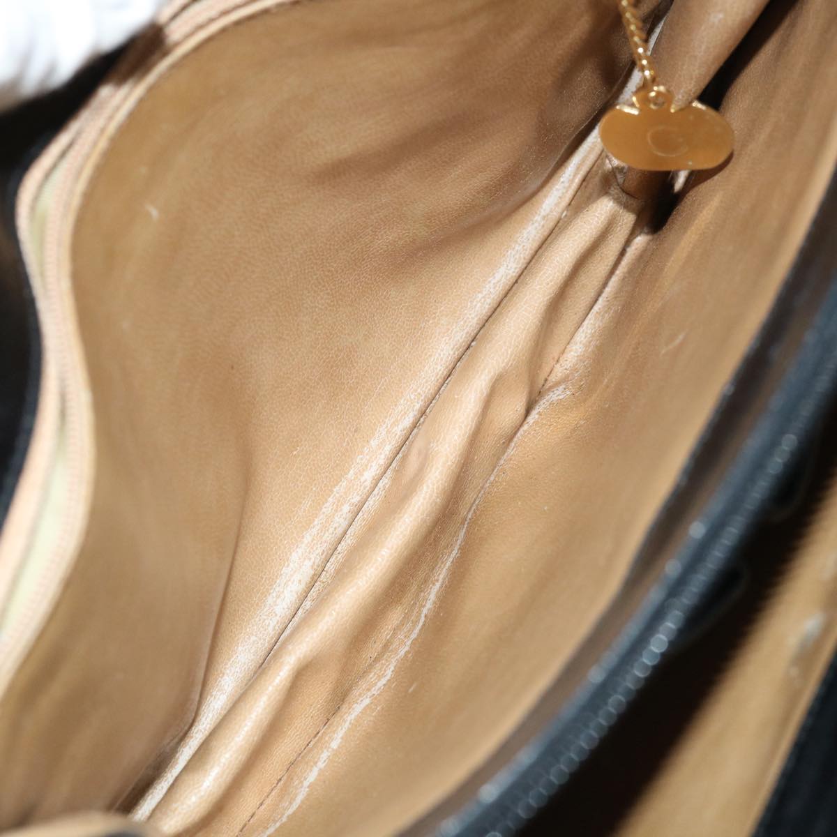 CELINE Hand Bag Leather Black Auth 68292