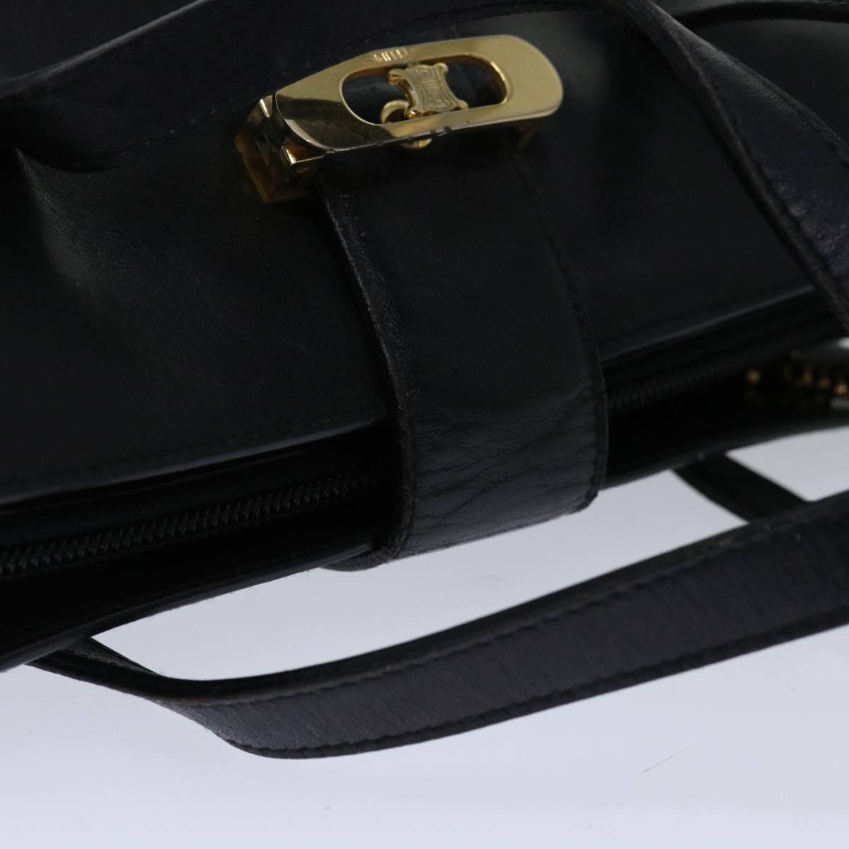CELINE Hand Bag Leather Black Auth 68292