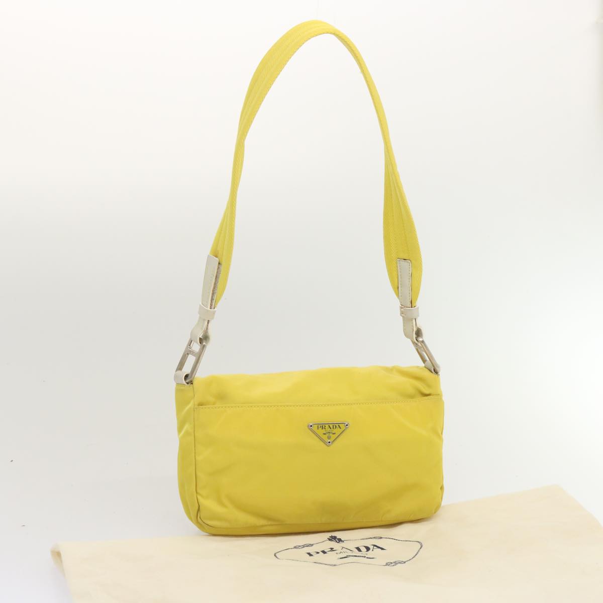 PRADA Shoulder Bag Nylon Yellow Auth 68364