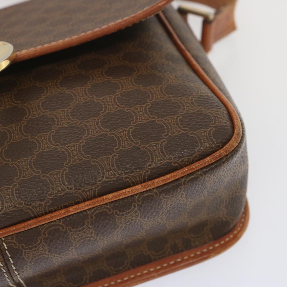 CELINE Macadam Canvas Shoulder Bag PVC Leather Brown Auth 68506