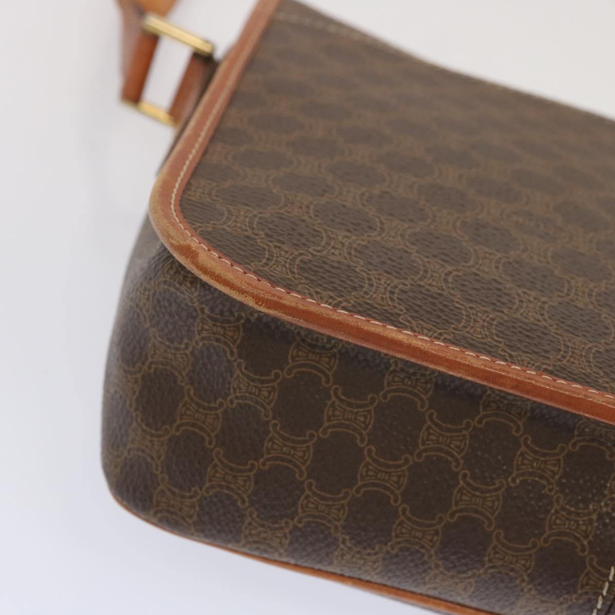 CELINE Macadam Canvas Shoulder Bag PVC Leather Brown Auth 68506