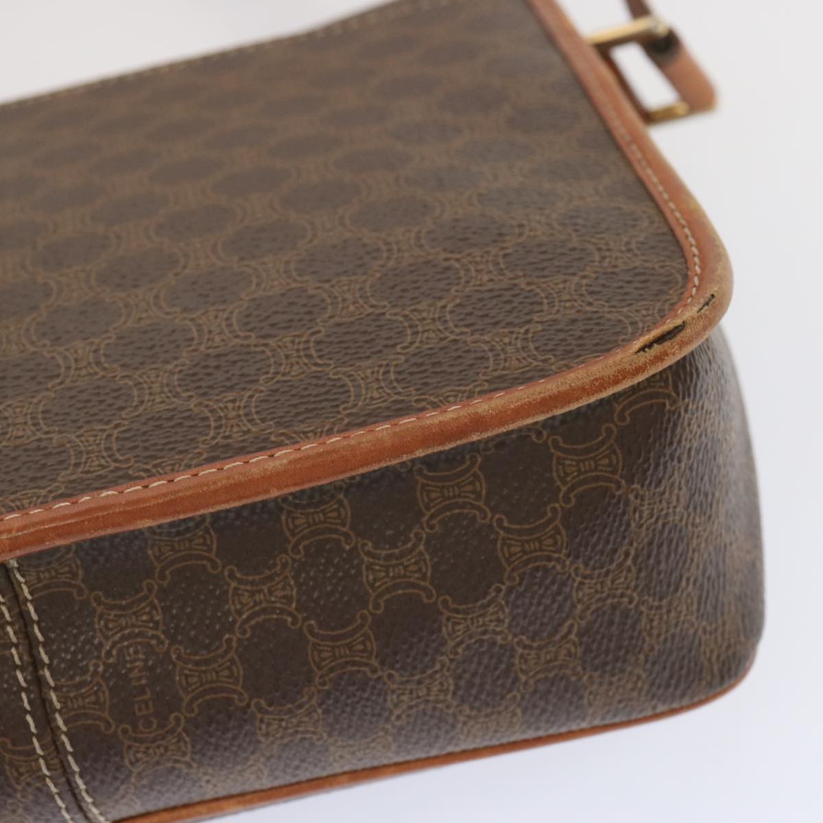 CELINE Macadam Canvas Shoulder Bag PVC Leather Brown Auth 68506