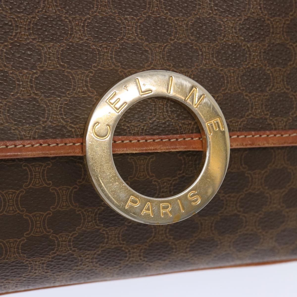 CELINE Macadam Canvas Shoulder Bag PVC Leather Brown Auth 68506