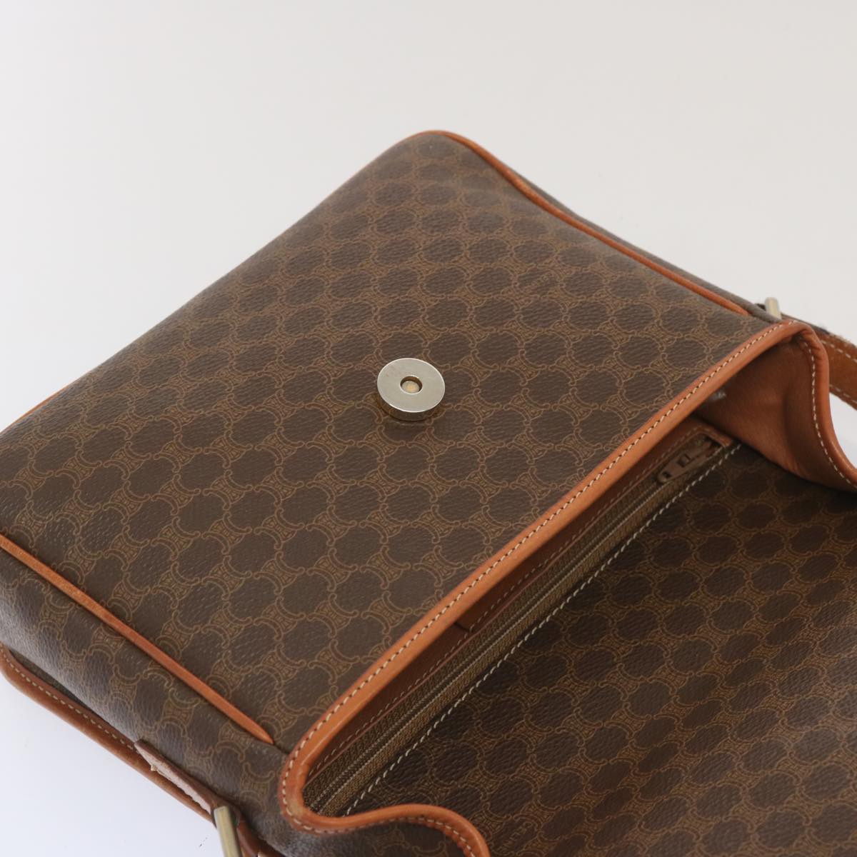 CELINE Macadam Canvas Shoulder Bag PVC Leather Brown Auth 68506