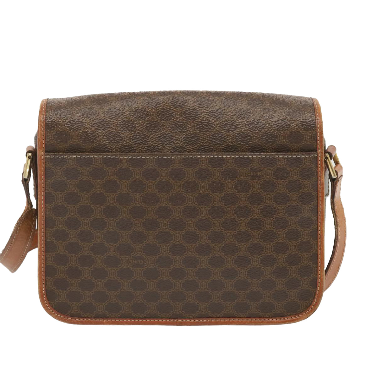 CELINE Macadam Canvas Shoulder Bag PVC Leather Brown Auth 68506