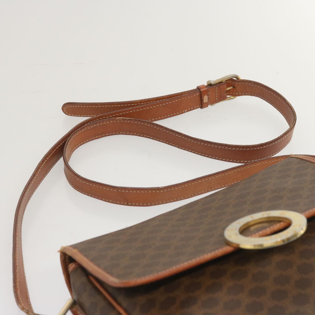 CELINE Macadam Canvas Shoulder Bag PVC Leather Brown Auth 68506