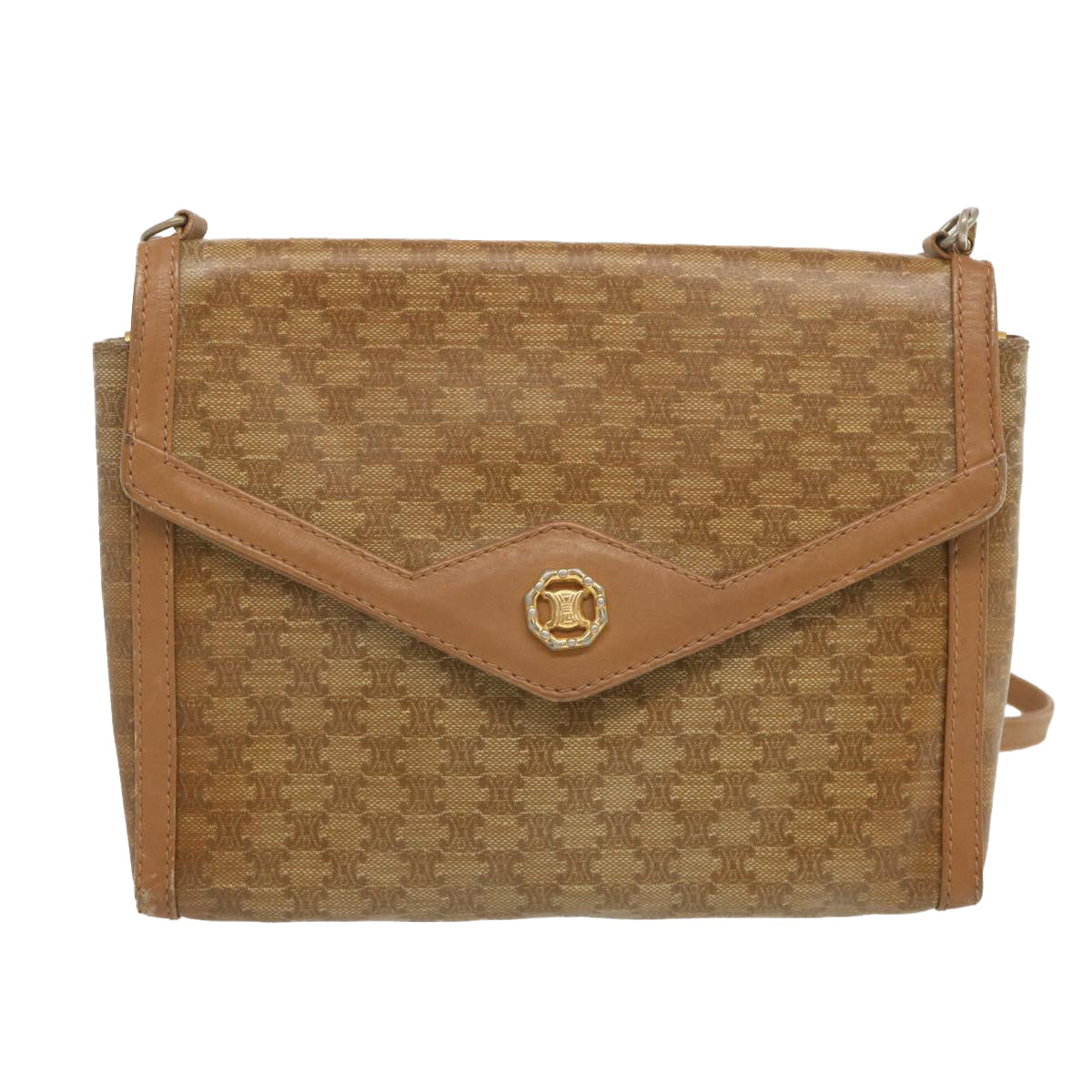 CELINE Macadam Canvas Shoulder Bag Beige Auth 68507