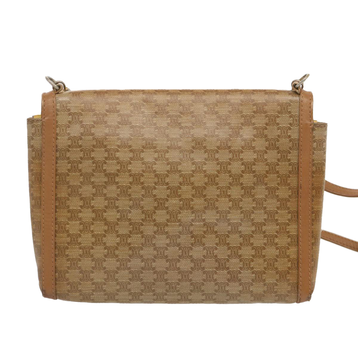 CELINE Macadam Canvas Shoulder Bag Beige Auth 68507