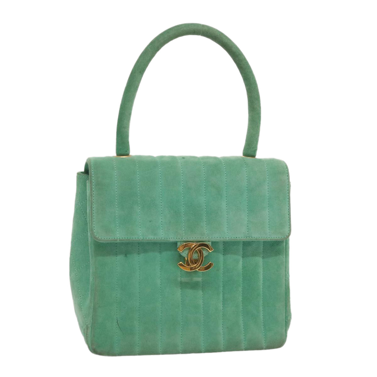 CHANEL Hand Bag Suede Green CC Auth 68731A