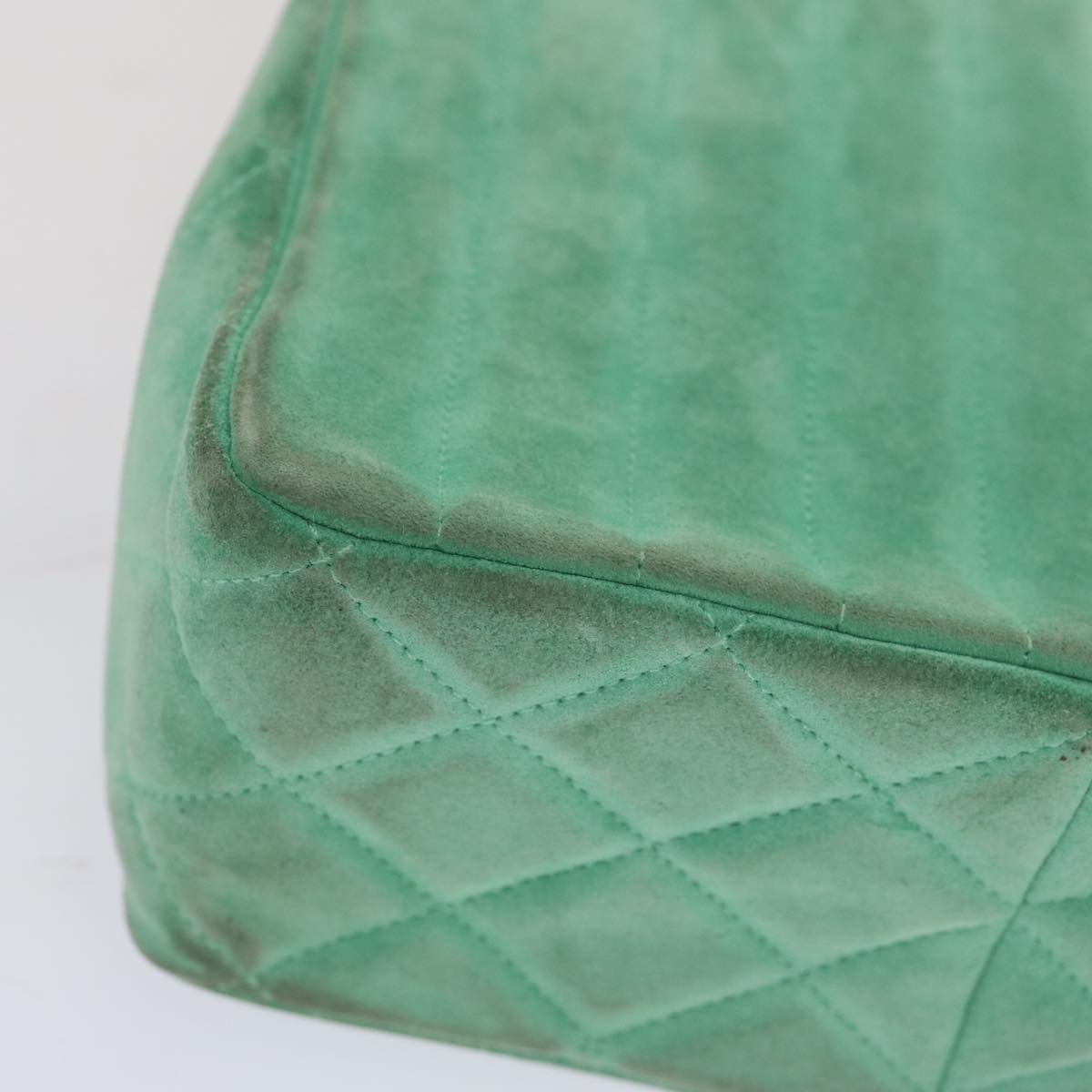 CHANEL Hand Bag Suede Green CC Auth 68731A